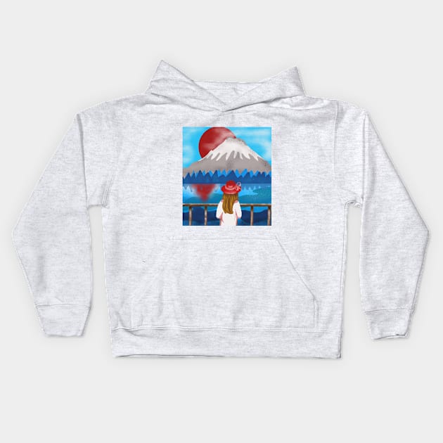 Landscape mountains digital art illustration Kids Hoodie by RalucArt